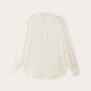Everlane Women's Henley Shirt in Washable Silk Blouse in Off White, Size 8